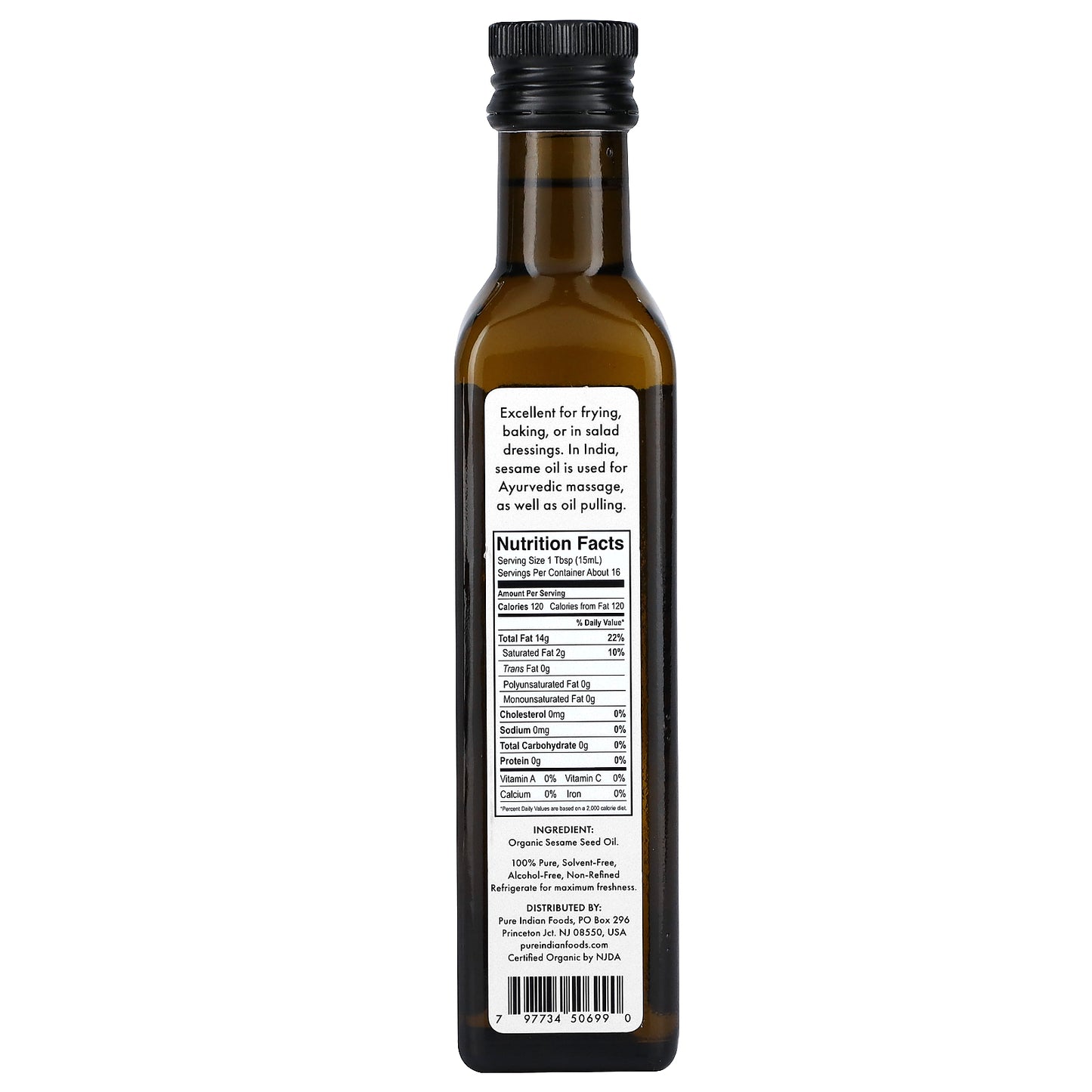 Pure Indian Foods, Organic Cold Pressed Virgin Sesame Oil, 250 ml