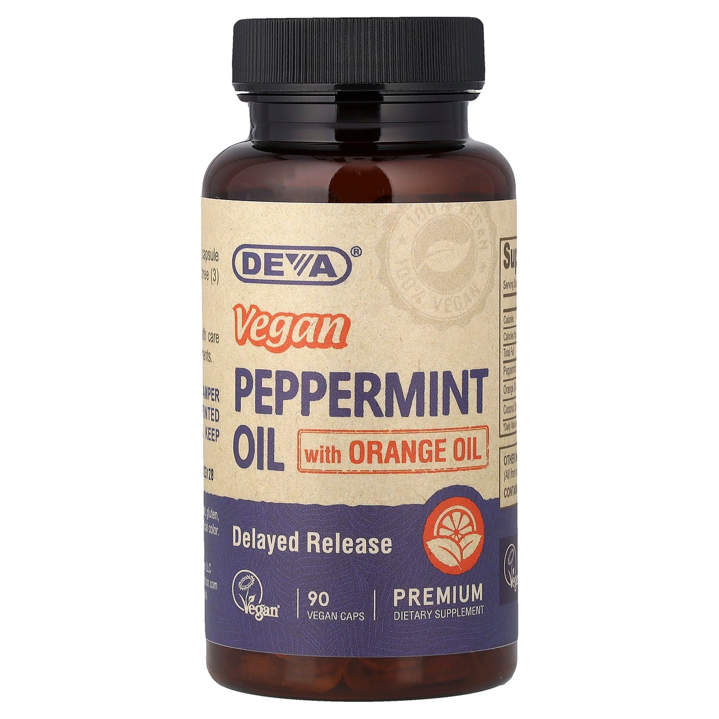 Deva, Vegan Peppermint Oil with Orange Oil, 90 Vegan Caps