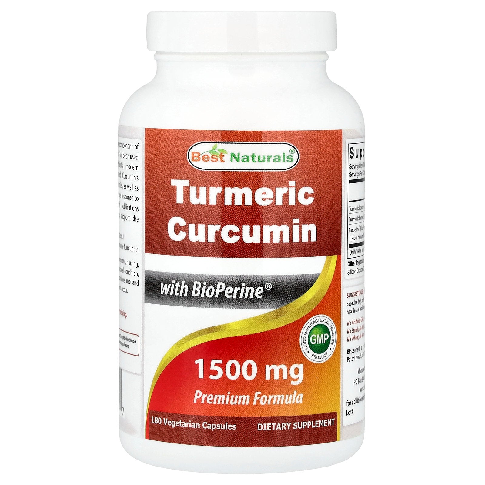 Best Naturals, Turmeric Curcumin With BioPerine®, 180 Vegetarian Capsules