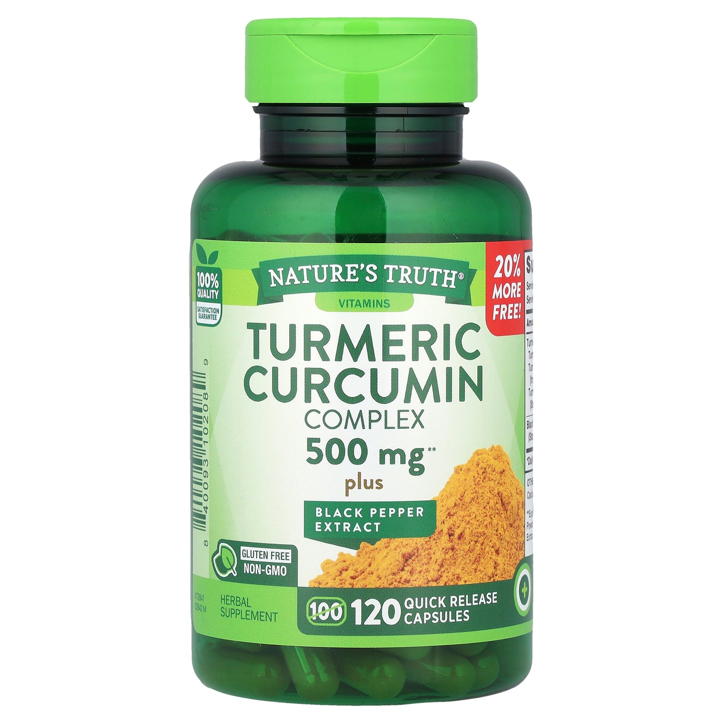 Nature's Truth, Turmeric Curcumin Complex Plus Black Pepper Extract, 500 mg, 120 Quick Release Capsules