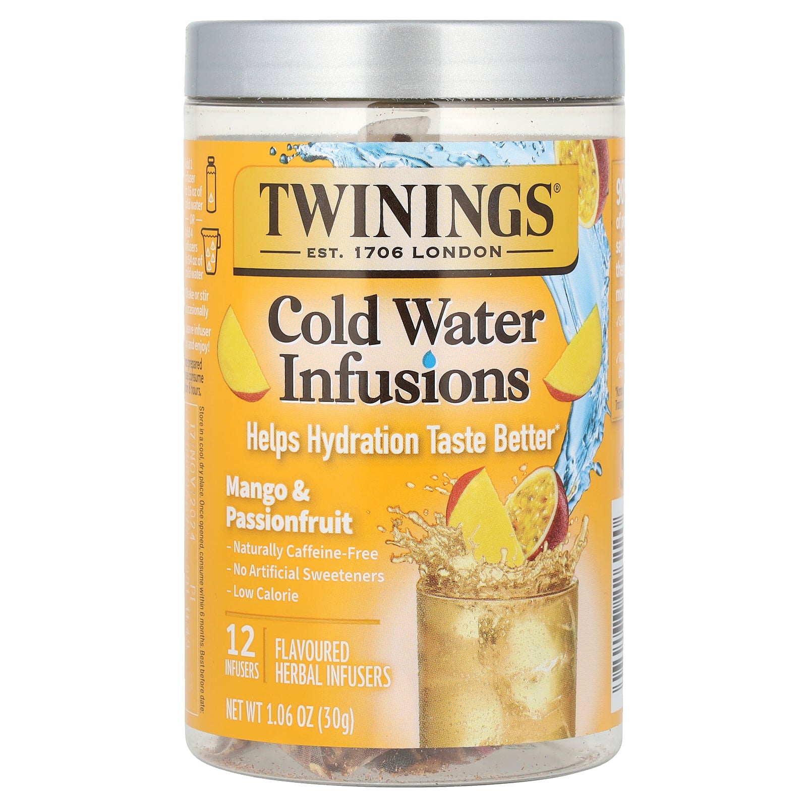 Twinings, Cold Water Infusions, Flavoured Herbal Infusers, Mango & Passionfruit, 12 Infusers, 1.06 oz (30 g)