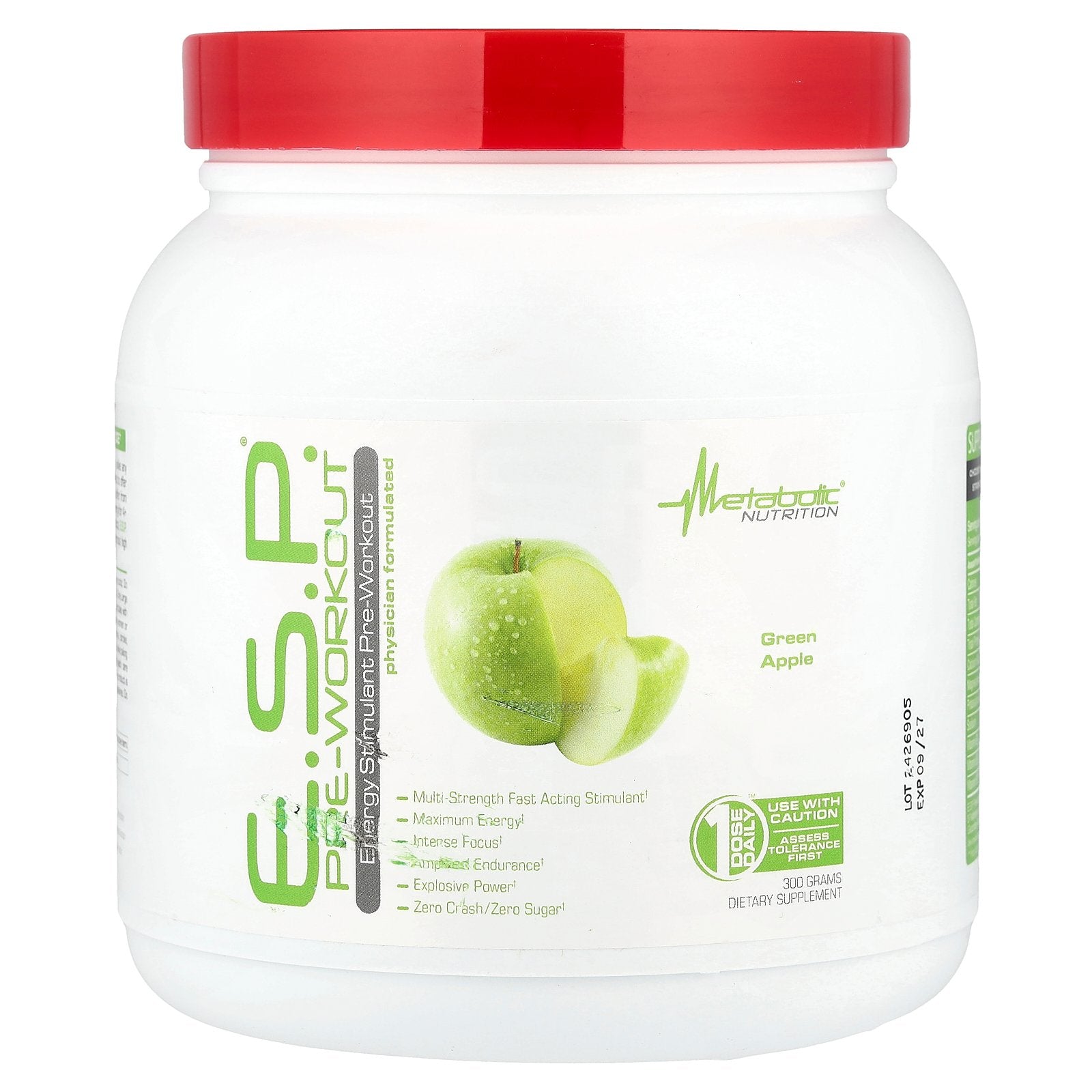 Metabolic Nutrition, E.S.P.® Pre-Workout, Green Apple, 300 g