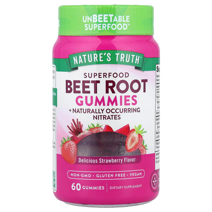 Nature's Truth, Superfood Beet Root Gummies, Delicious Strawberry, 60 Gummies