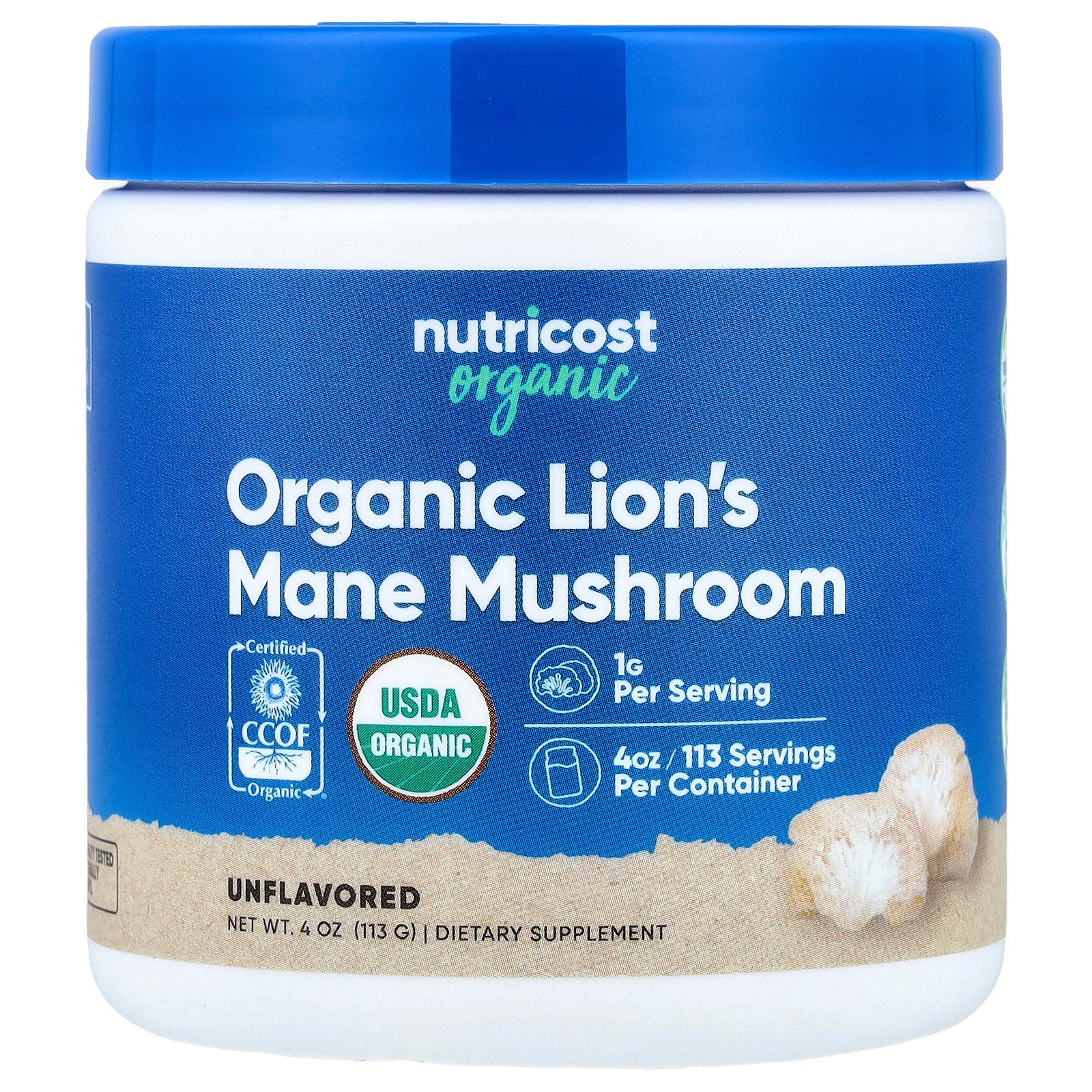 Nutricost, Organic Lion's Mane Mushroom, Unflavored, 4 oz (113 g)
