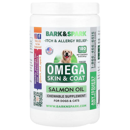 Bark&Spark, Omega Skin & Coat, Salmon Oil, For Dogs & Cats, Chicken, 180 Soft Chews, 18 oz (513 g)