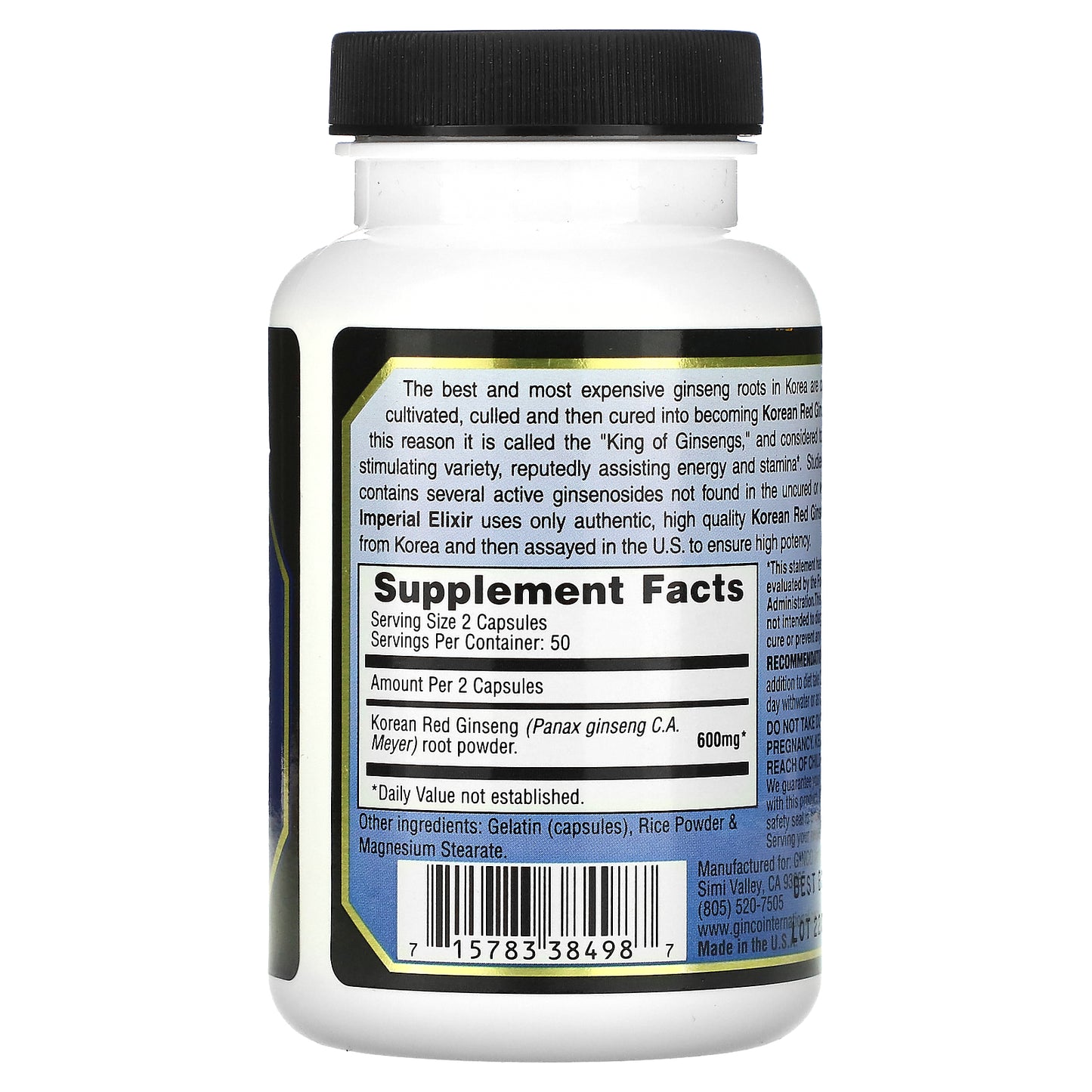 Imperial Elixir, Korean Red Ginseng, 100 Capsules (300 mg per Capsule)