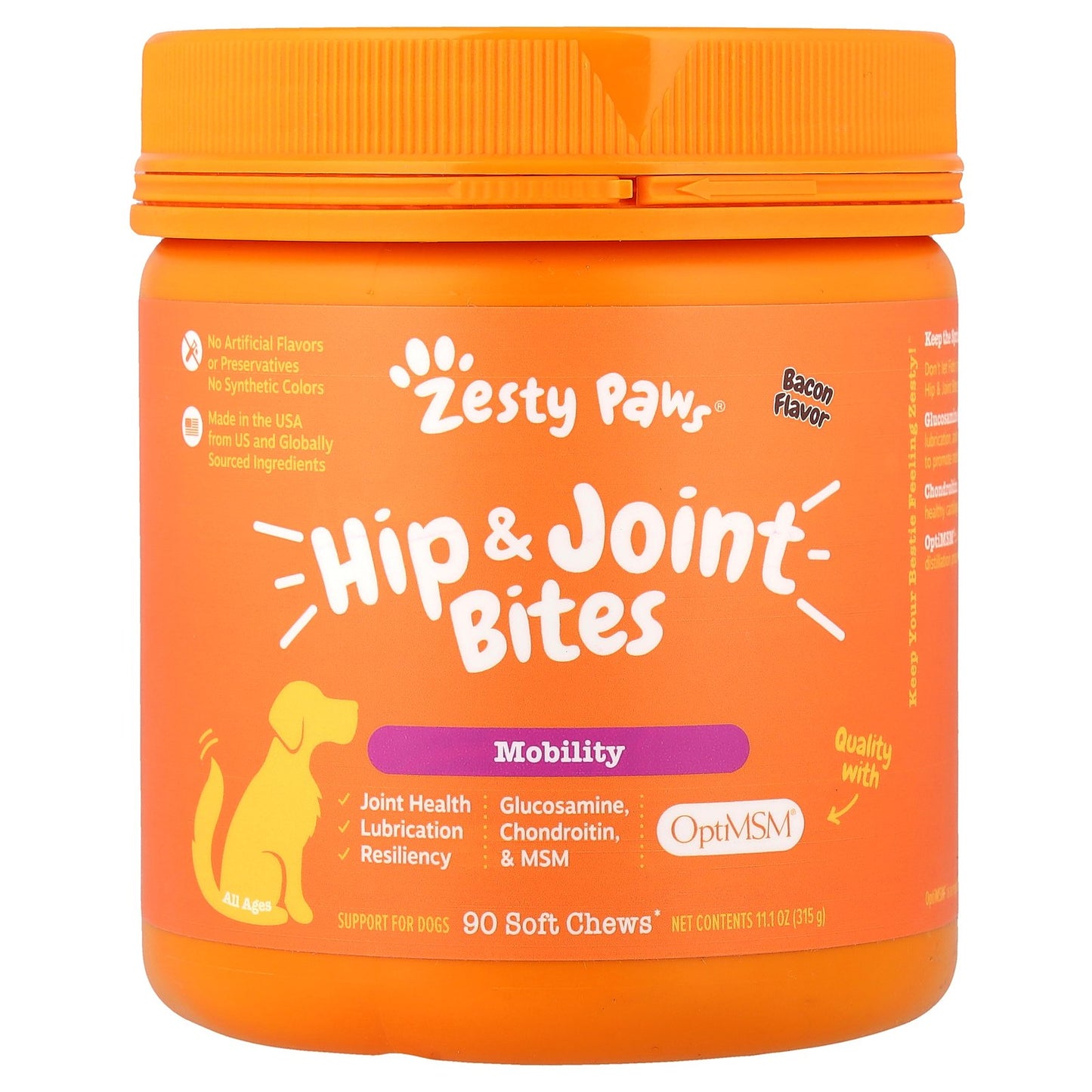 Zesty Paws, Hip & Joint Bites, For Dogs, All Ages, Bacon, 90 Soft Chews, 11.1 oz (315 g)