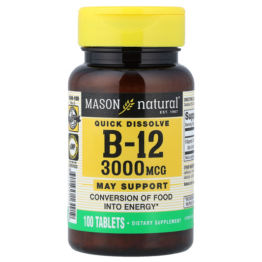 Mason Natural, Quick Dissolve, Vitamin B-12, 3,000 mcg, 100 Tablets