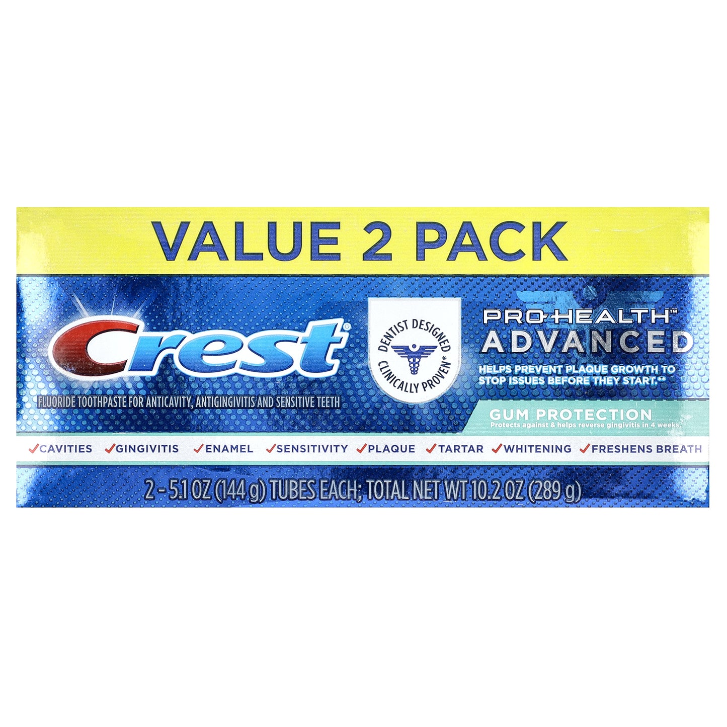 Crest, Pro Health Advanced, Fluoride Toothpaste, Gum Protection, 2 Pack, 5.1 oz (144 g) Each