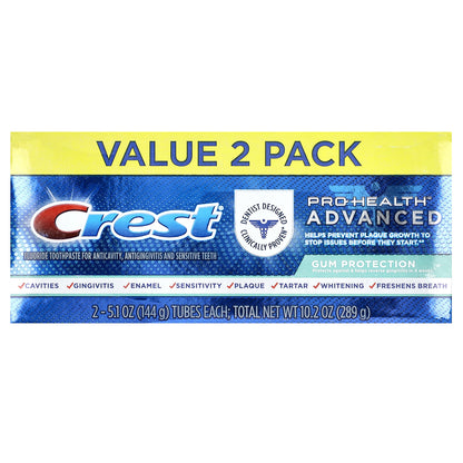 Crest, Pro Health Advanced, Fluoride Toothpaste, Gum Protection, 2 Pack, 5.1 oz (144 g) Each