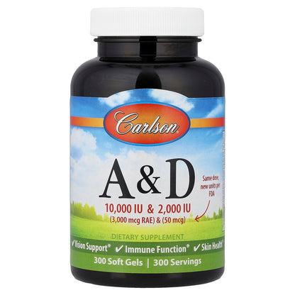 Carlson, Vitamins A & D, 300 Soft Gels