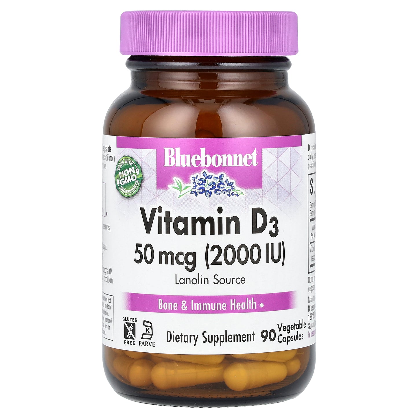 Bluebonnet Nutrition, Vitamin D3, 50 mcg (2,000 IU), 90 Vegetable Capsules