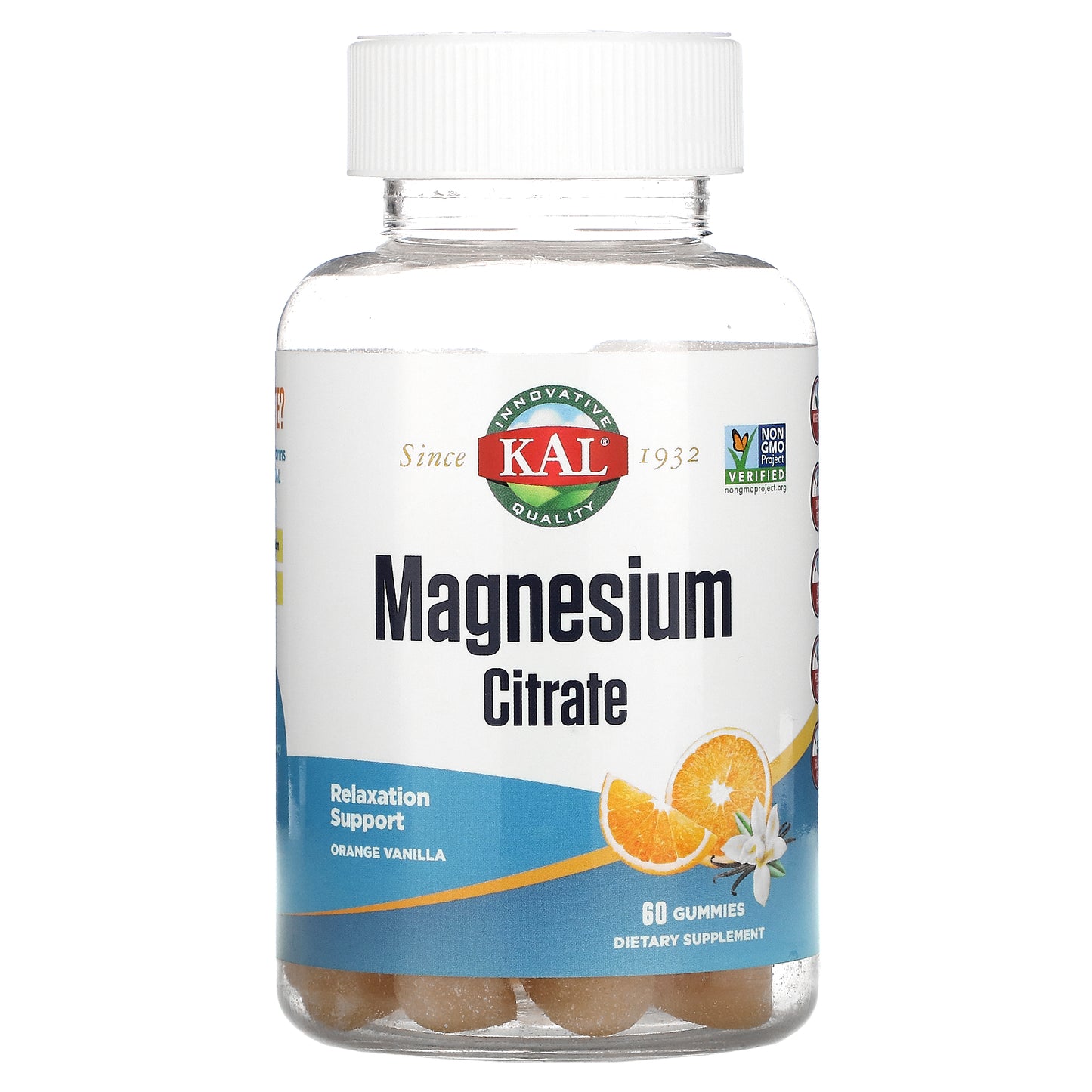 KAL, Magnesium Citrate, Orange Vanilla,  60 Gummies