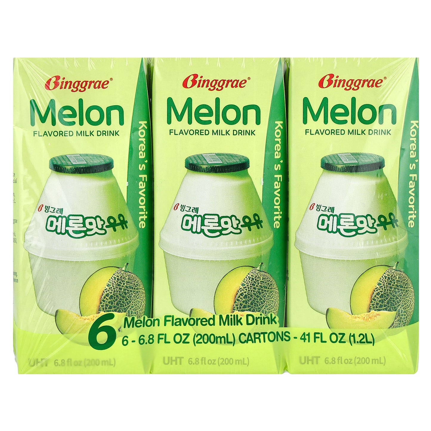 Binggrae, Flavored Milk Drink, Melon , 6 Cartons, 6.8 fl oz (200 ml) Each