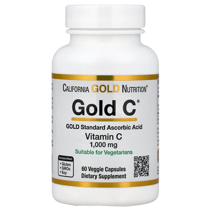 California Gold Nutrition, Gold C®, USP Grade Vitamin C, 1,000 mg, 60 Veggie Capsules