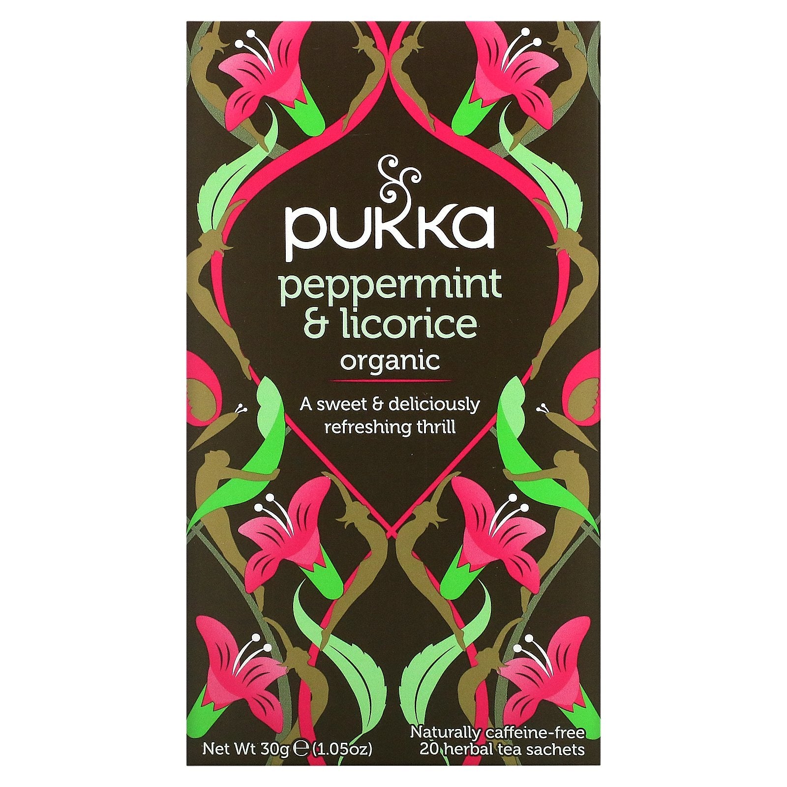 Pukka Herbs, Organic Herbal Tea, Peppermint & Licorice, Caffeine Free, 20 Sachets, 1.05 oz (30 g)