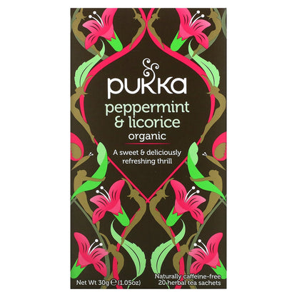 Pukka Herbs, Organic Herbal Tea, Peppermint & Licorice, Caffeine Free, 20 Sachets, 1.05 oz (30 g)