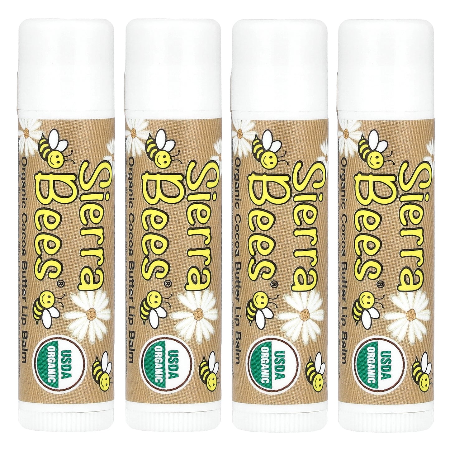 Sierra Bees, Organic Lip Balms, Cocoa Butter, 4 Pack, 0.15 oz (4.25 g) Each