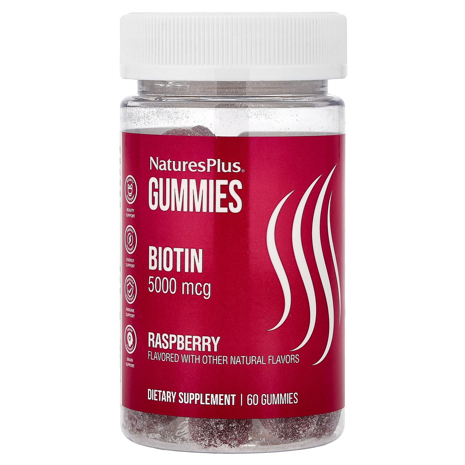 NaturesPlus, Biotin Gummies, Raspberry, 5,000 mcg, 60 Gummies
