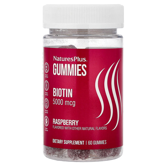 NaturesPlus, Biotin Gummies, Raspberry, 5,000 mcg, 60 Gummies