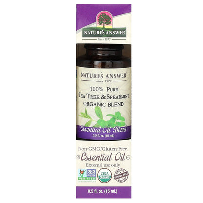 Nature's Answer, 100% Pure Organic Essential Oil Blend, Tea Tree & Spearmint, 0.5 fl oz (15 ml)