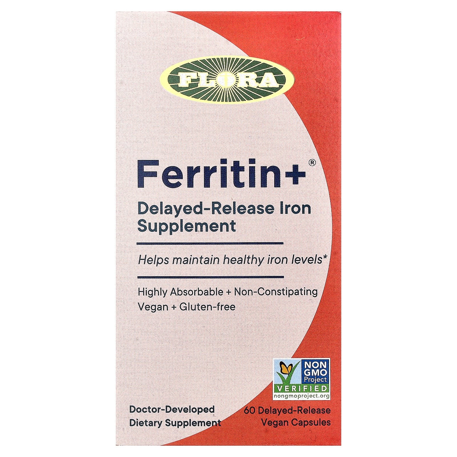 Flora, Ferritin +®, 60 Delayed-Release Vegan Capsules  (20 mg per Capsule)