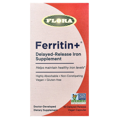 Flora, Ferritin +®, 60 Delayed-Release Vegan Capsules  (20 mg per Capsule)