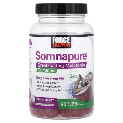 Force Factor, Somnapure®, Great Tasting Melatonin Gummies, Dream Berry, 60 Gummies (5 mg per Gummy)