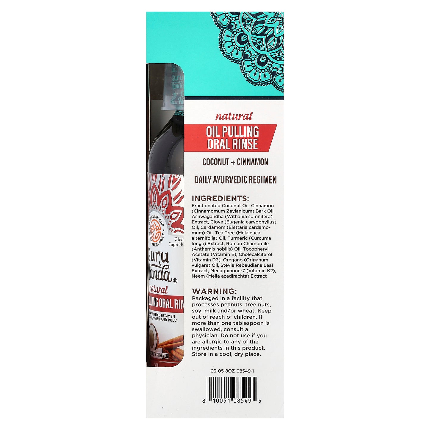 GuruNanda, Natural Oil Pulling Oral Rinse, Coconut + Cinnamon, 8 fl oz (237 ml)