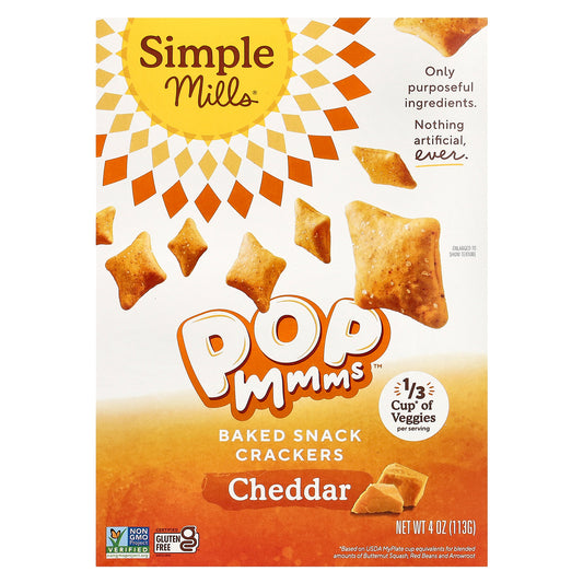 Simple Mills, Pop Mmms™, Baked Snack Crackers, Cheddar, 4 oz (113 g)