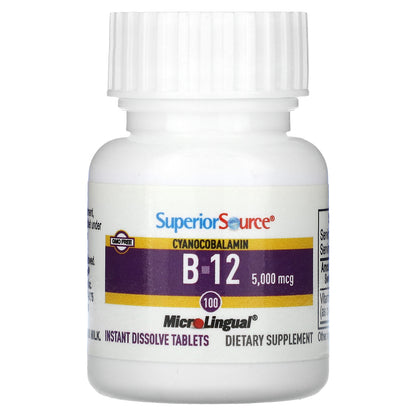 Superior Source, B-12 (Cyanocobalamin), 5,000 mcg, 100 MicroLingual Instant Dissolve Tablets