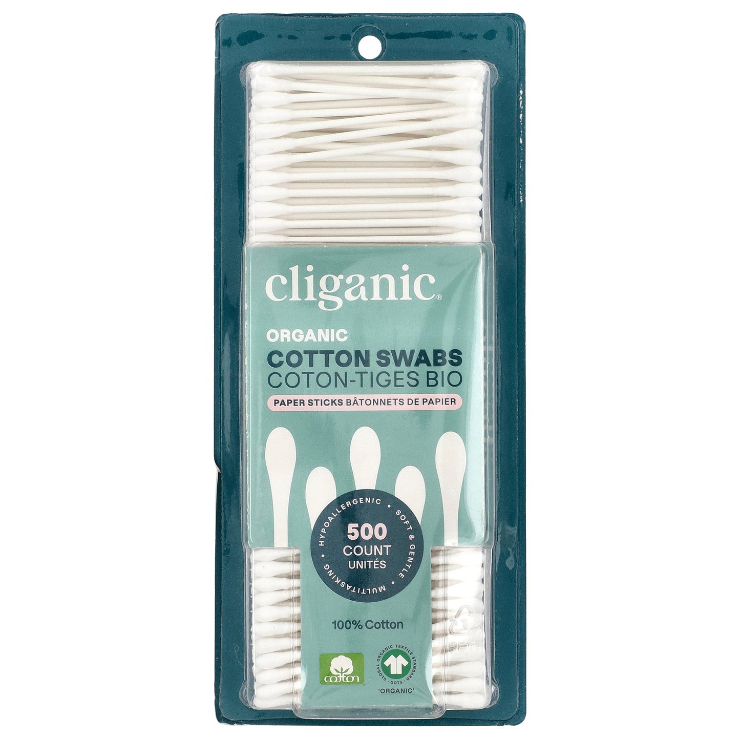 Cliganic, Organic Cotton Swabs, 500 Count