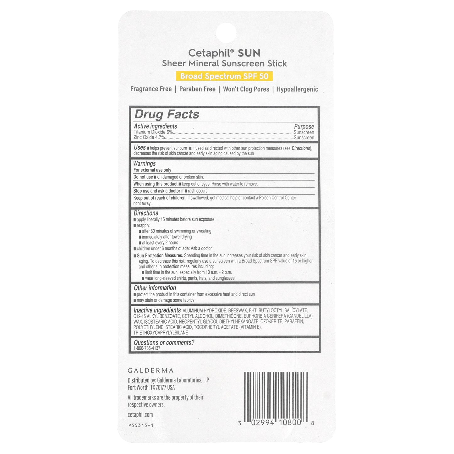 Cetaphil, Sheer Mineral Sunscreen Stick, SPF 50, 0.5 oz (14 g)