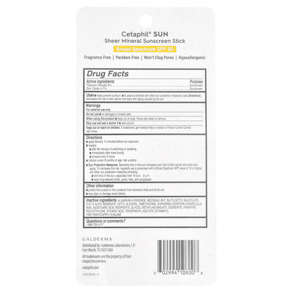 Cetaphil, Sheer Mineral Sunscreen Stick, SPF 50, 0.5 oz (14 g)