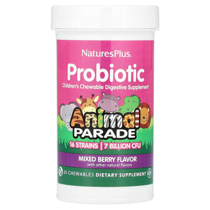 NaturesPlus, Probiotic, Children's Chewable Digestive Supplement, Mixed Berry, 7 Billion CFU, 30 Chewables