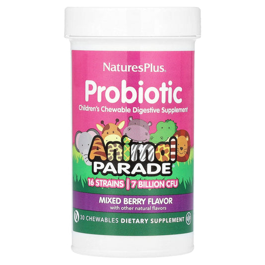 NaturesPlus, Probiotic, Children's Chewable Digestive Supplement, Mixed Berry, 7 Billion CFU, 30 Chewables