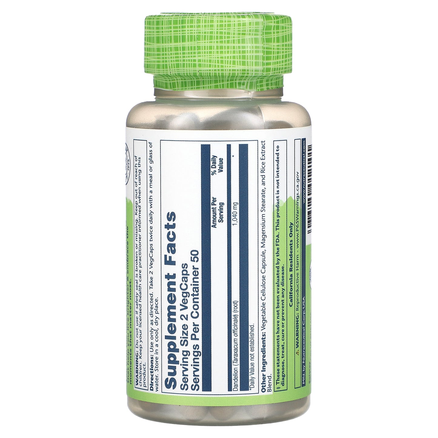 Solaray, True Herbs, Dandelion, 1,040 mg, 100 VegCaps (520 mg per VegCap)