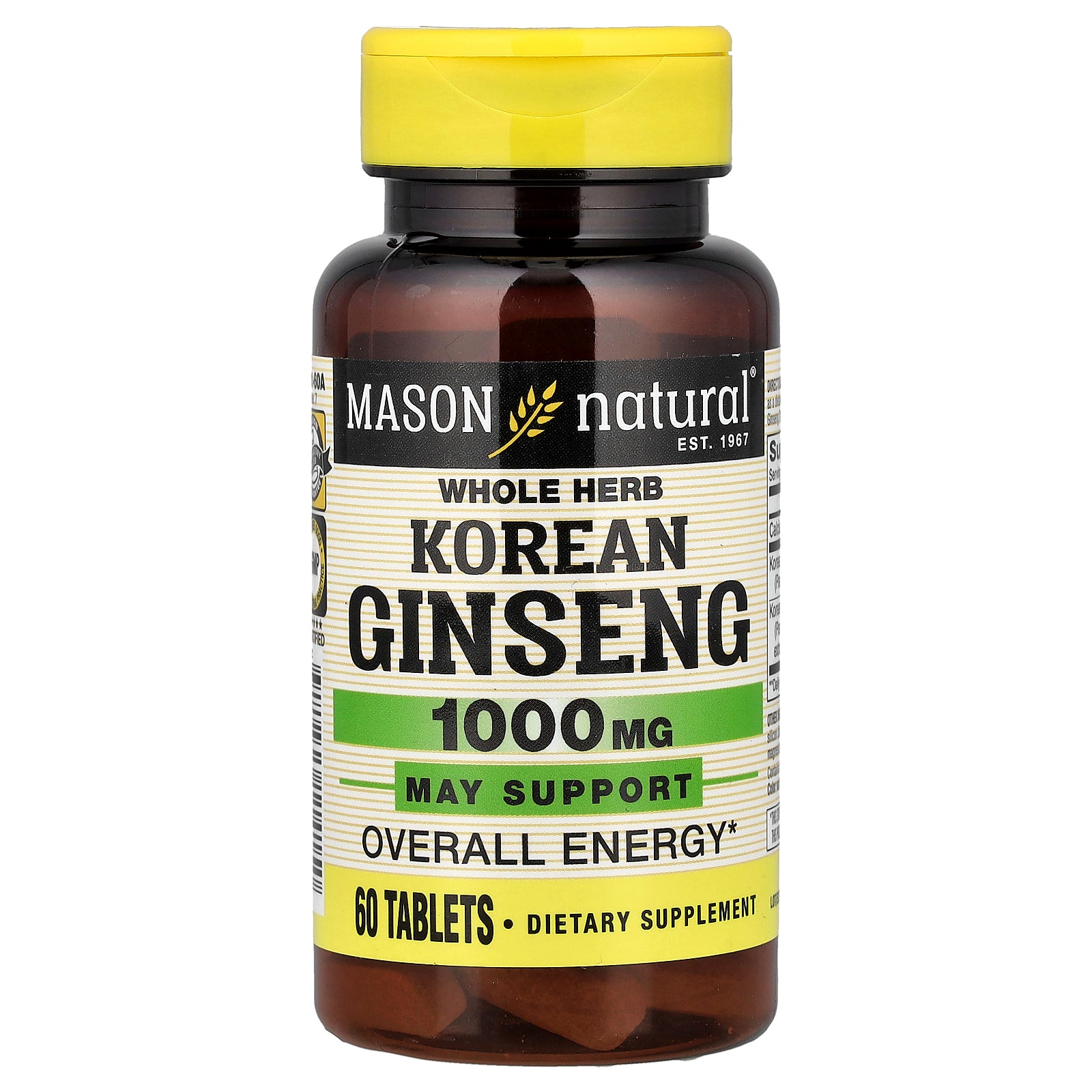 Mason Natural, Whole Herb Korean Ginseng, 60 Tablets