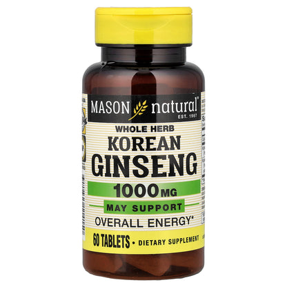 Mason Natural, Whole Herb Korean Ginseng, 60 Tablets
