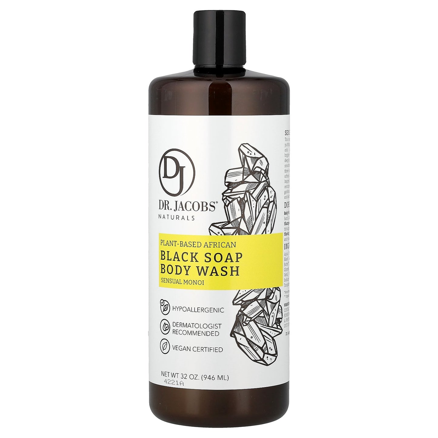 Dr. Jacobs Naturals, Plant-Based African Black Soap Body Wash, Sensual Monoi, 32 oz (946 ml)