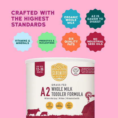 Serenity Kids, A2, Grass Fed Whole Milk Toddler Formula, For Tots 12-36 Months, 21 oz (595 g)