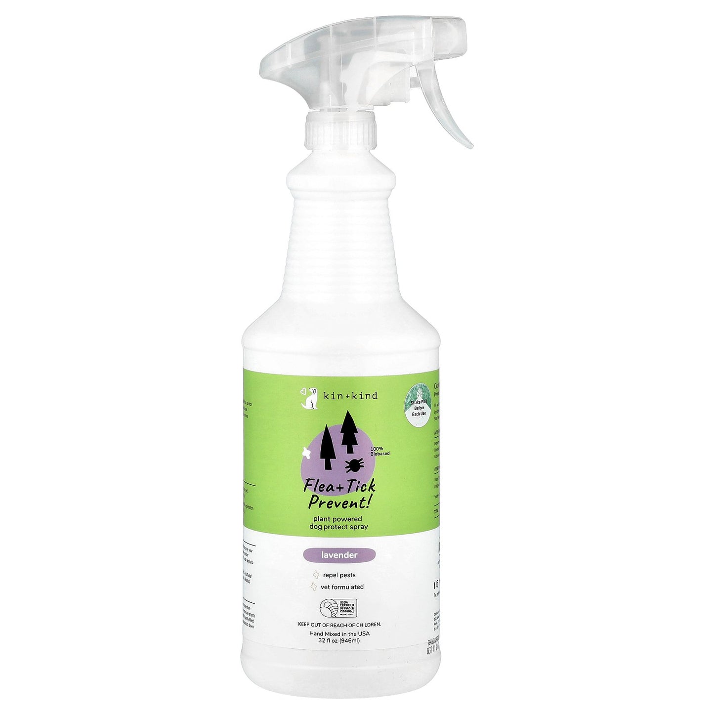 Kin+Kind, Flea + Tick Prevent!, Plant Powered Dog Protect Spray, Lavender, 32 fl oz (946 ml)
