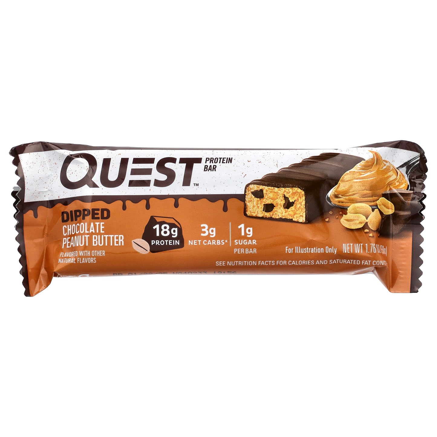 Quest Nutrition, Protein Bar, Dipped Chocolate Peanut Butter, 12 Bars, 1.76 oz (50 g) Each