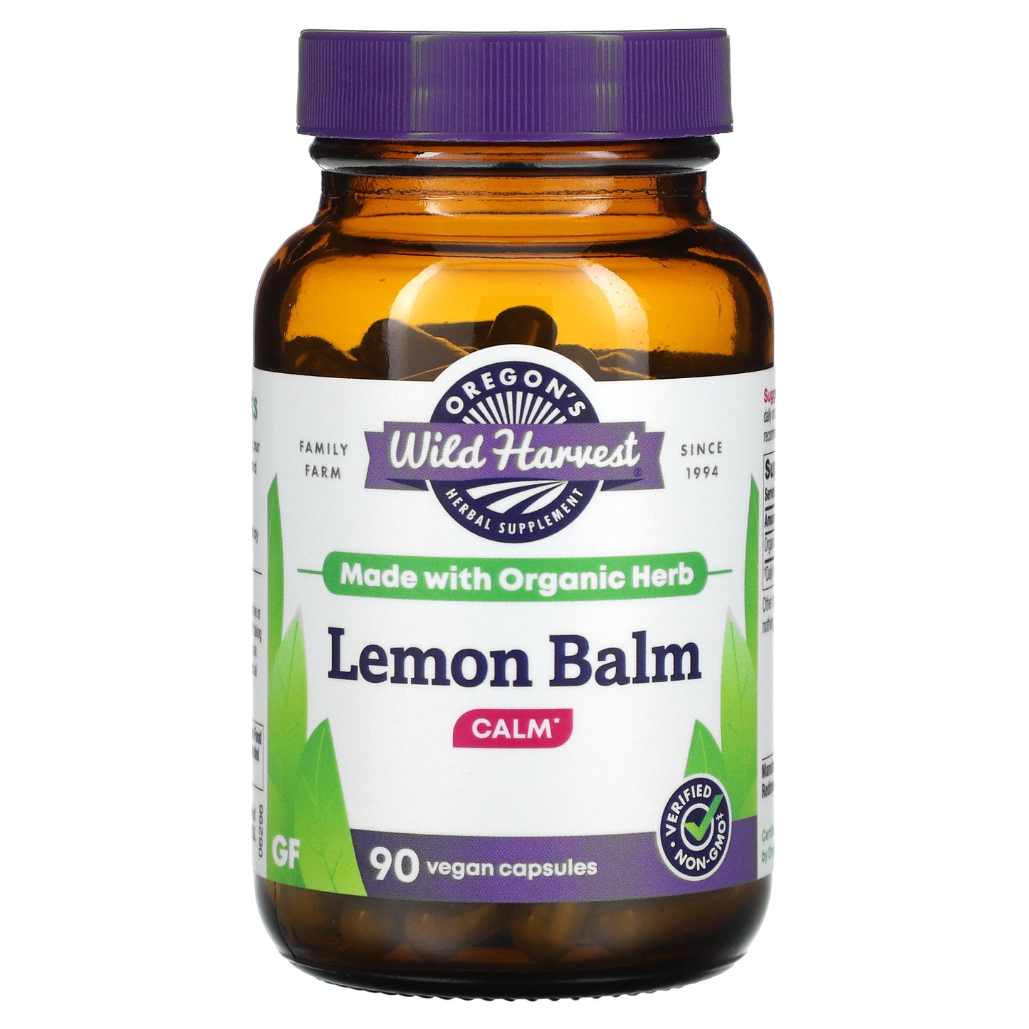 Oregon's Wild Harvest, Lemon Balm, 90 Vegan Capsules