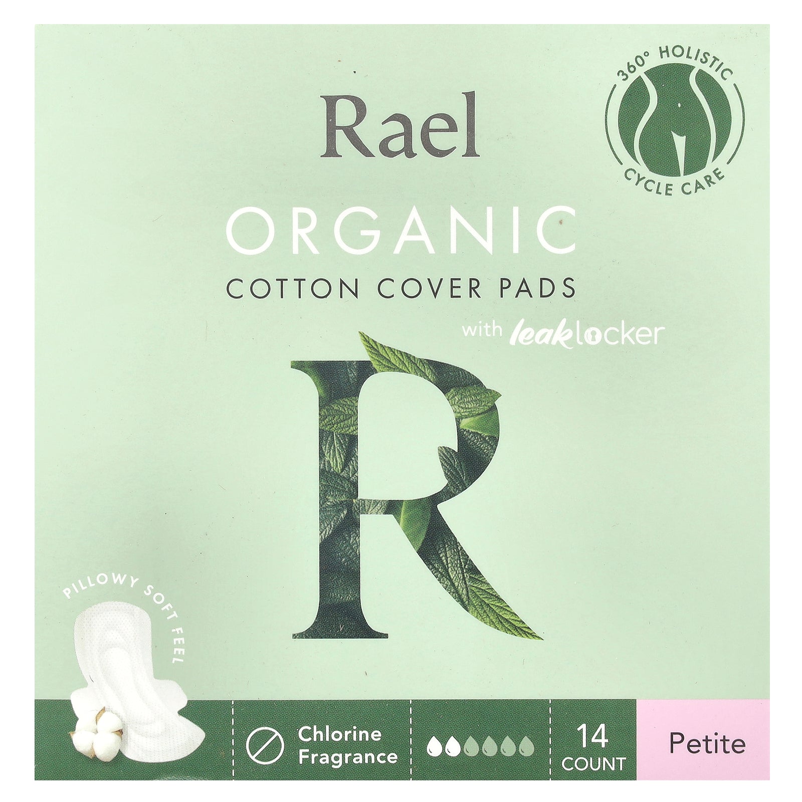 Rael, Organic Cotton Cover Pads with Leak Locker, Petite, 14 Pads