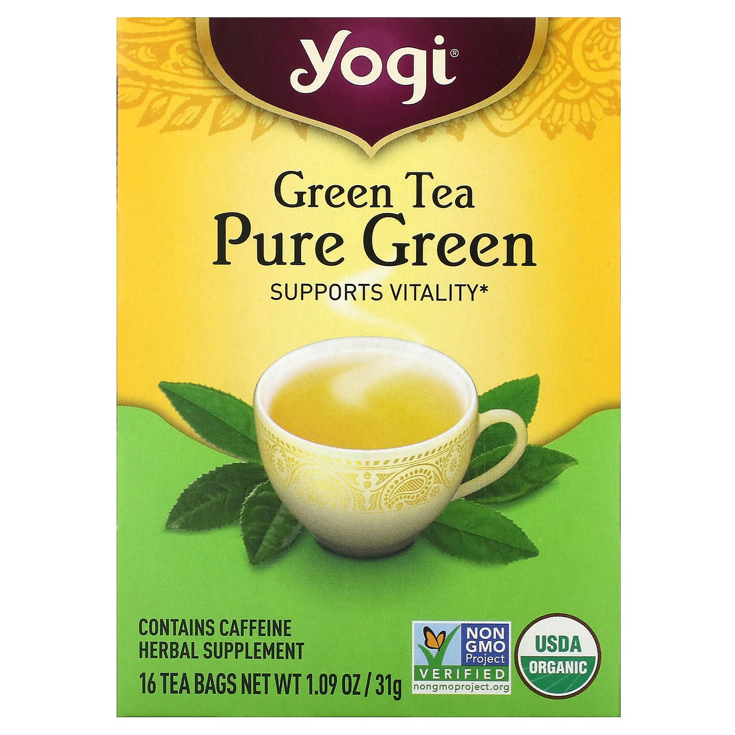 Yogi Tea, Green Tea Pure Green, 16 Tea Bags, 1.09 oz (31 g)