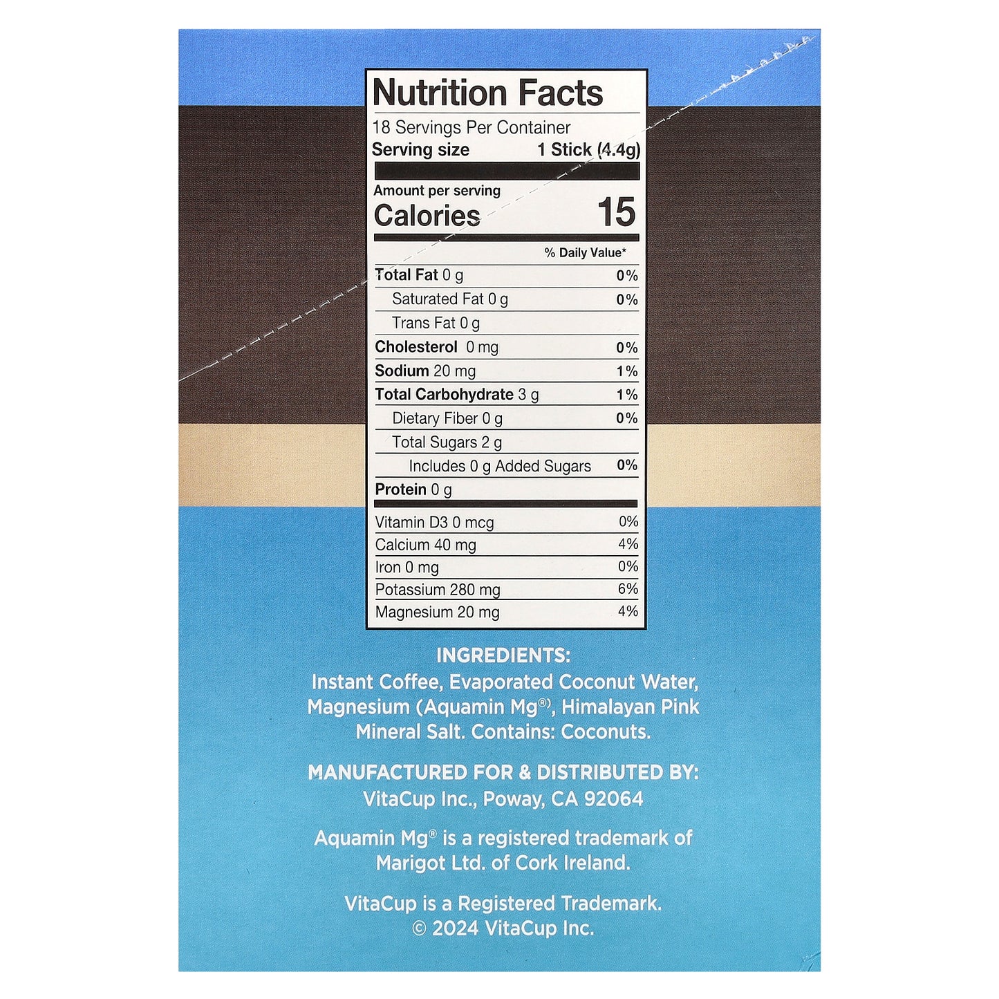 VitaCup, Hydration Instant Coffee & Electrolytes, Medium Roast, 18 Single-Serve Sticks, 0.16 oz (4.4 g) Each