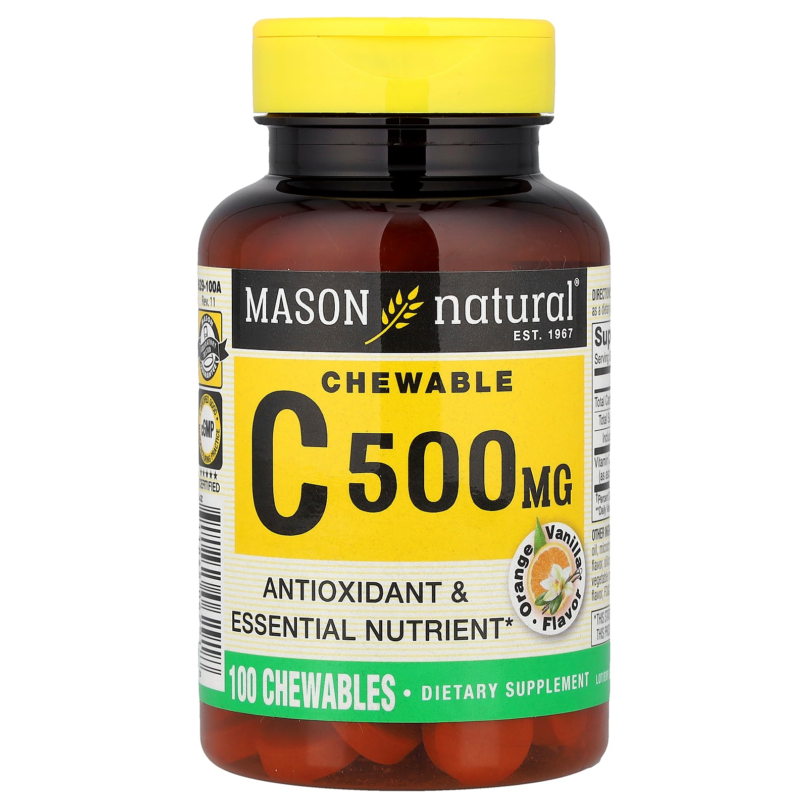 Mason Natural, Vitamin C, Orange Vanilla, 500 mg, 100 Chewables