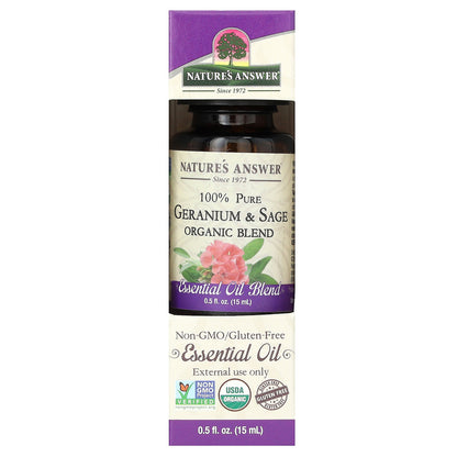 Nature's Answer, 100% Pure Organic Essential Oil Blend, Geranium & Sage, 0.5 fl oz (15 ml)