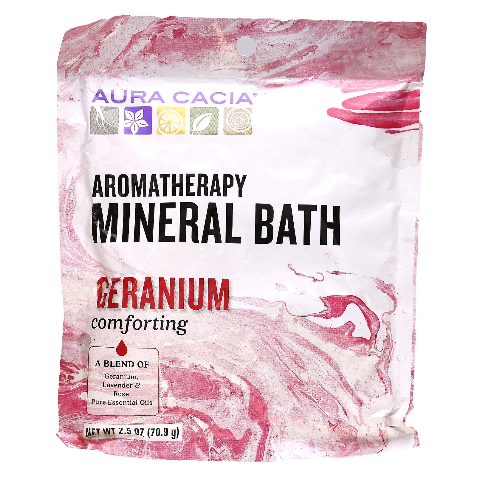 Aura Cacia, Aromatherapy Mineral Bath, Comforting Geranium, 2.5 oz (70.9 g)